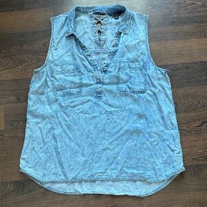 Rock & Republic Denim Sleeveless Lace Back Top Lightweight Blue XL
